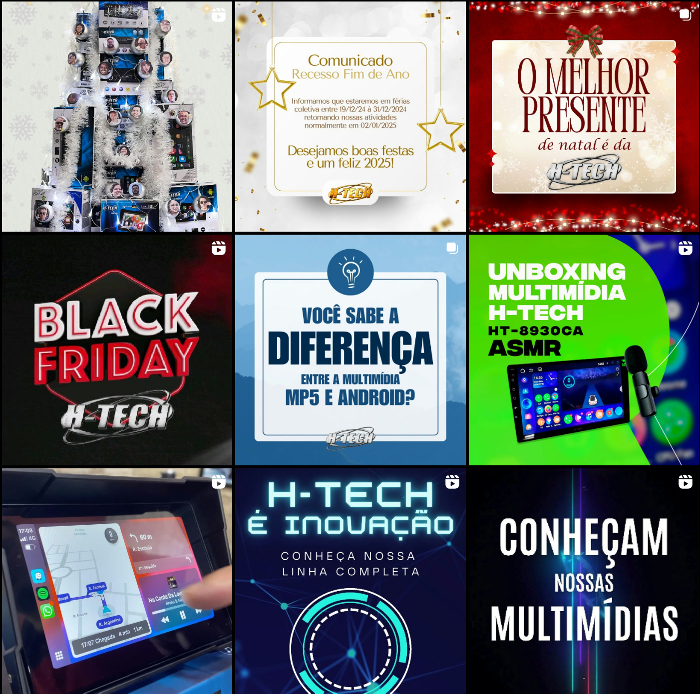 Feed do Instagram da H-TECH com campanhas de Natal e Black Friday