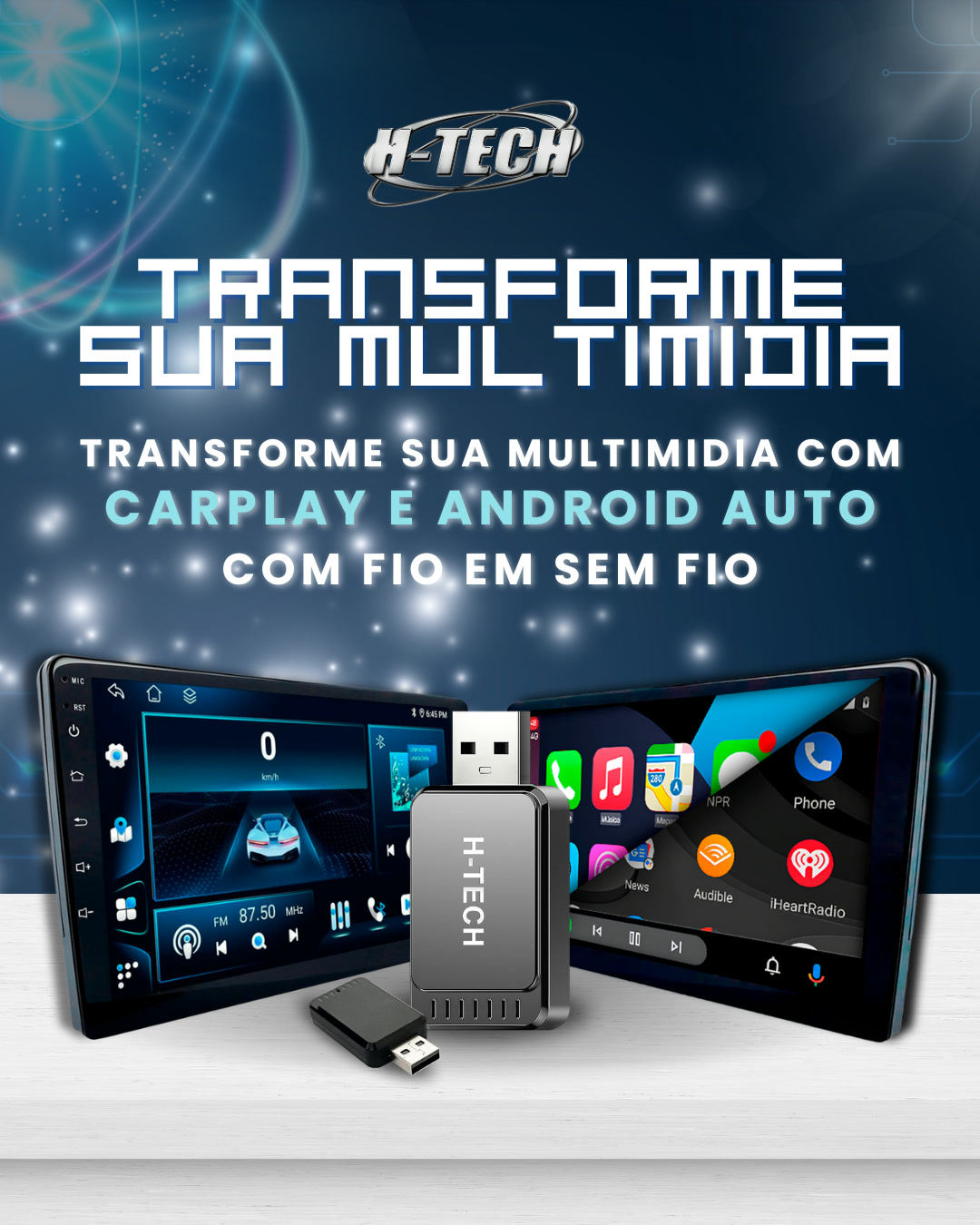 Post de lançamento do adaptador CarPlay e Android Auto