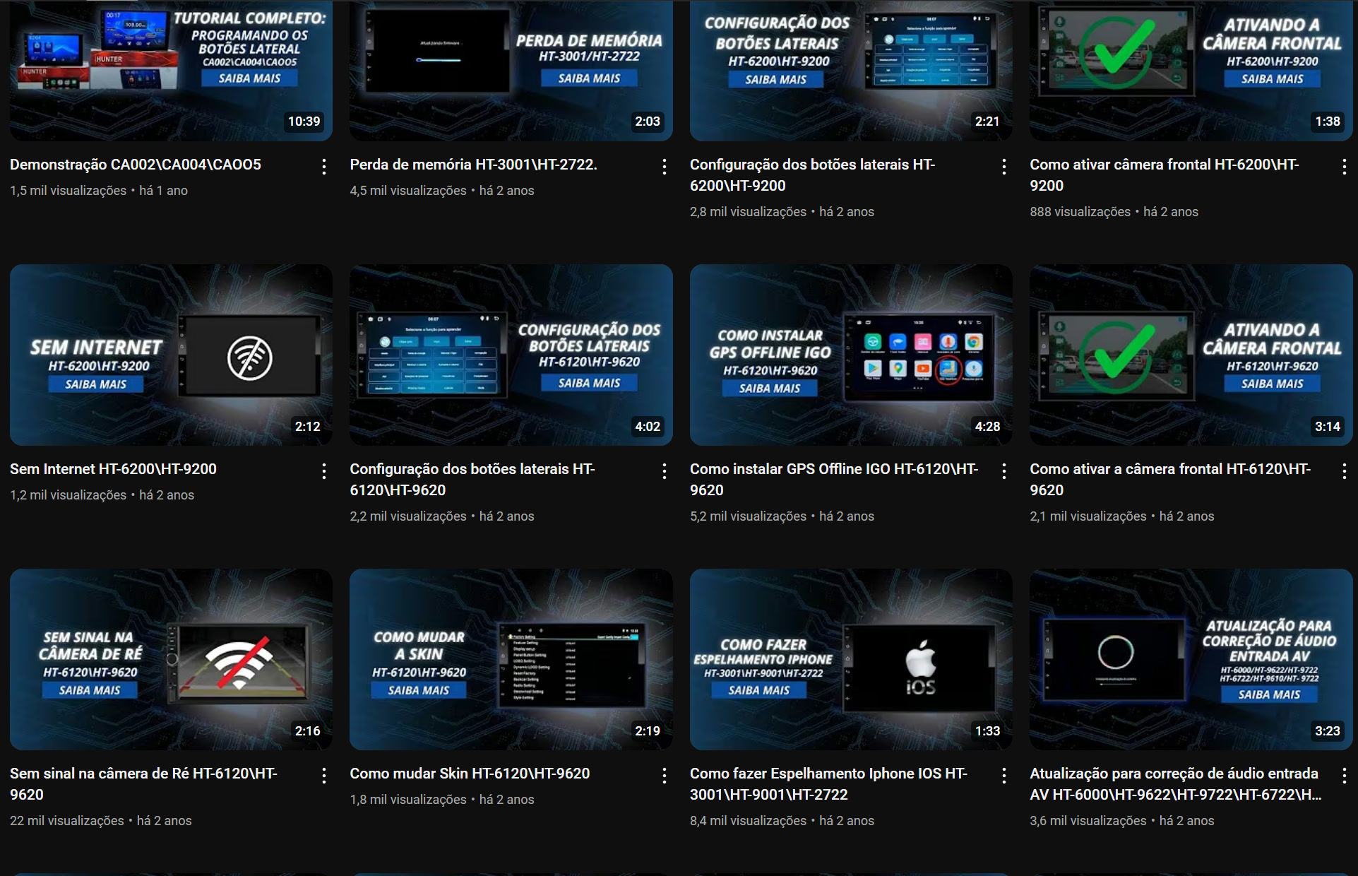 Thumbnails dos tutoriais no YouTube